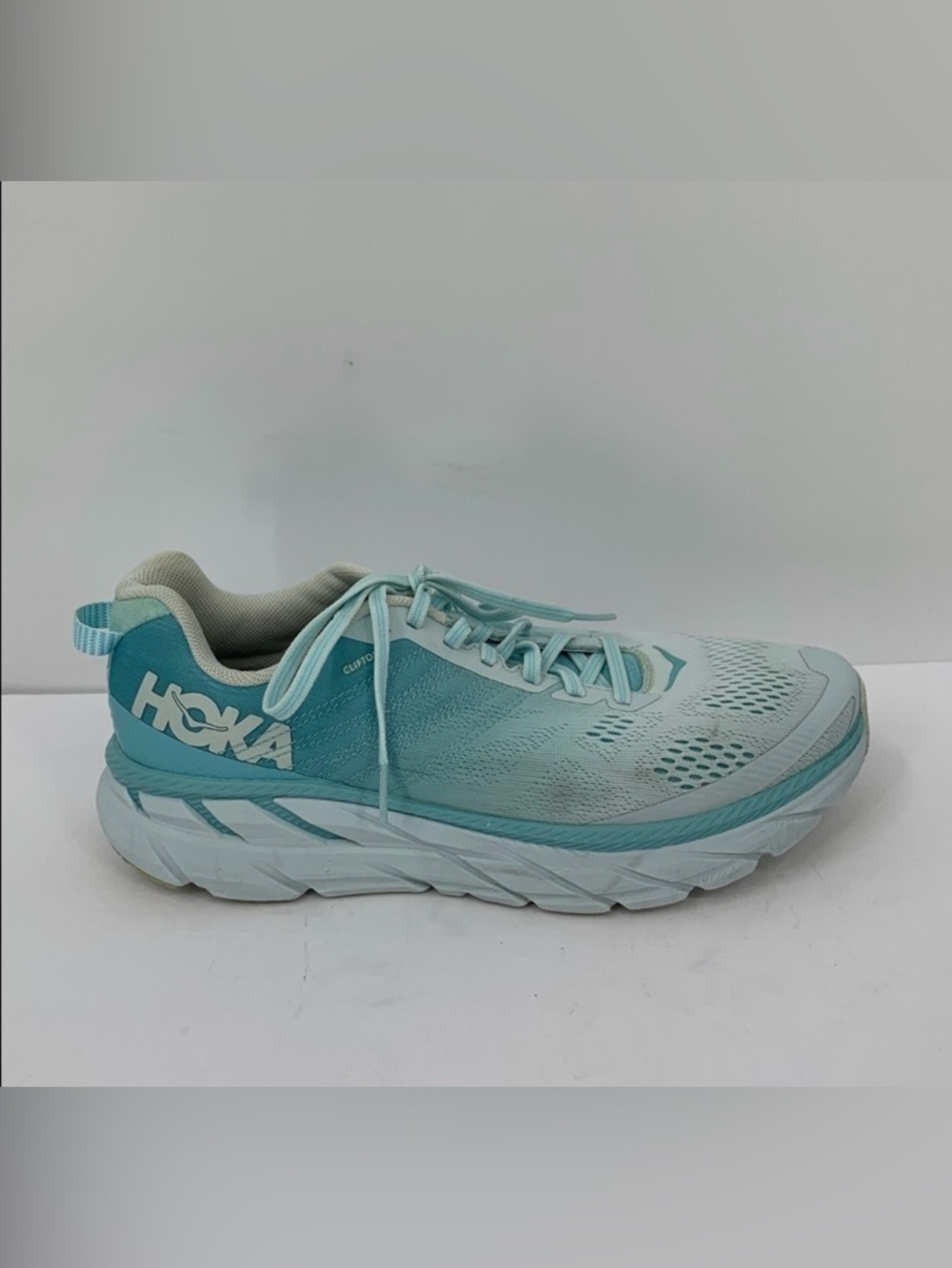 HOKA Clifton 6 running sneaker shoe walking green blue road women 9.5 WIDE 9.5D
